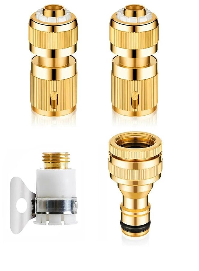 CRAZYABBS 4Pcs Tap Connector, Brass Pipe Connector for Tap, Garden Hose Quick Connectors, 1/2 & 3/4 Inch Faucet Adapter Tap Connector Sets for Garden Bathroom Kitchen Outdoors - Image 1